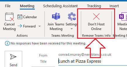 Remove Teams Info from Calendar Invite - Don't Host Online - Nero Blanco