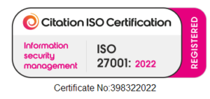 PowerSyncPro's ISO27001 Certification Badge displaying the year of certification (2022)